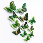 3D double butterflies with magnet, house or event decorations, set of 12 pieces, green color, A11